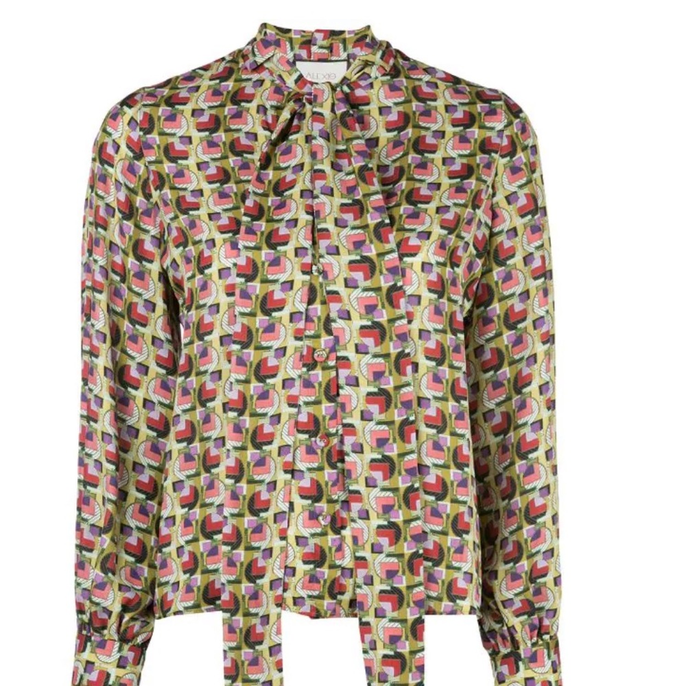 Alexis Londyn Tie-Neck Geometric Print Top